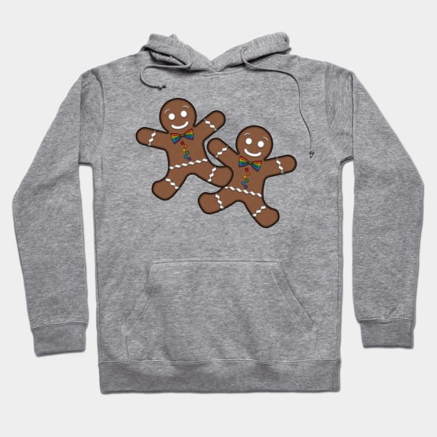 Gay Pride Christmas Gingerbread Men Couple with Rainbow Buttons Hoodie by LiveLoudGraphics